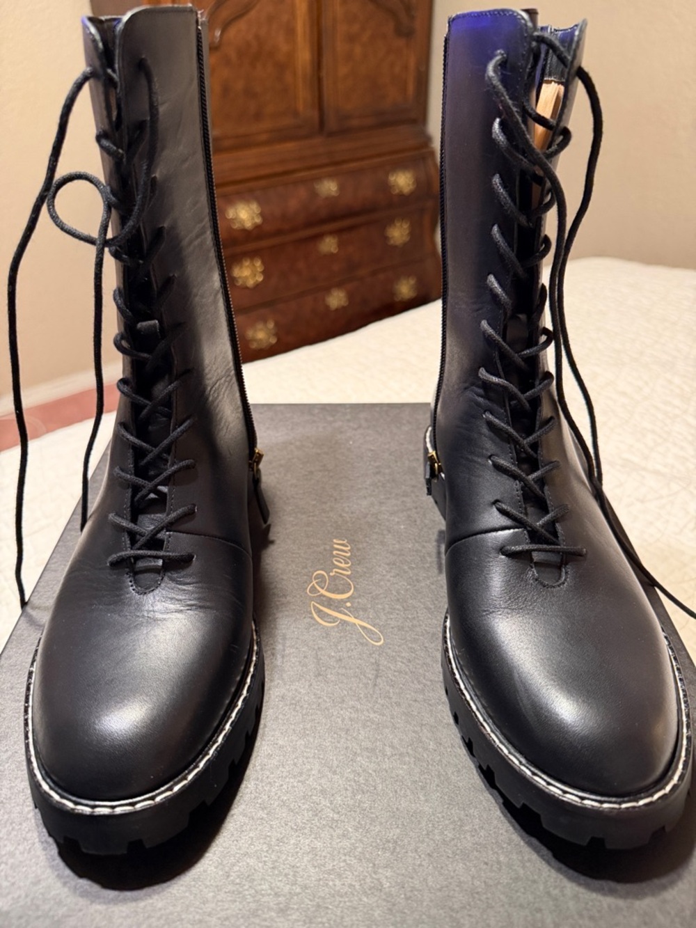 J. Crew Black Leather Lace-Up Lug Boots